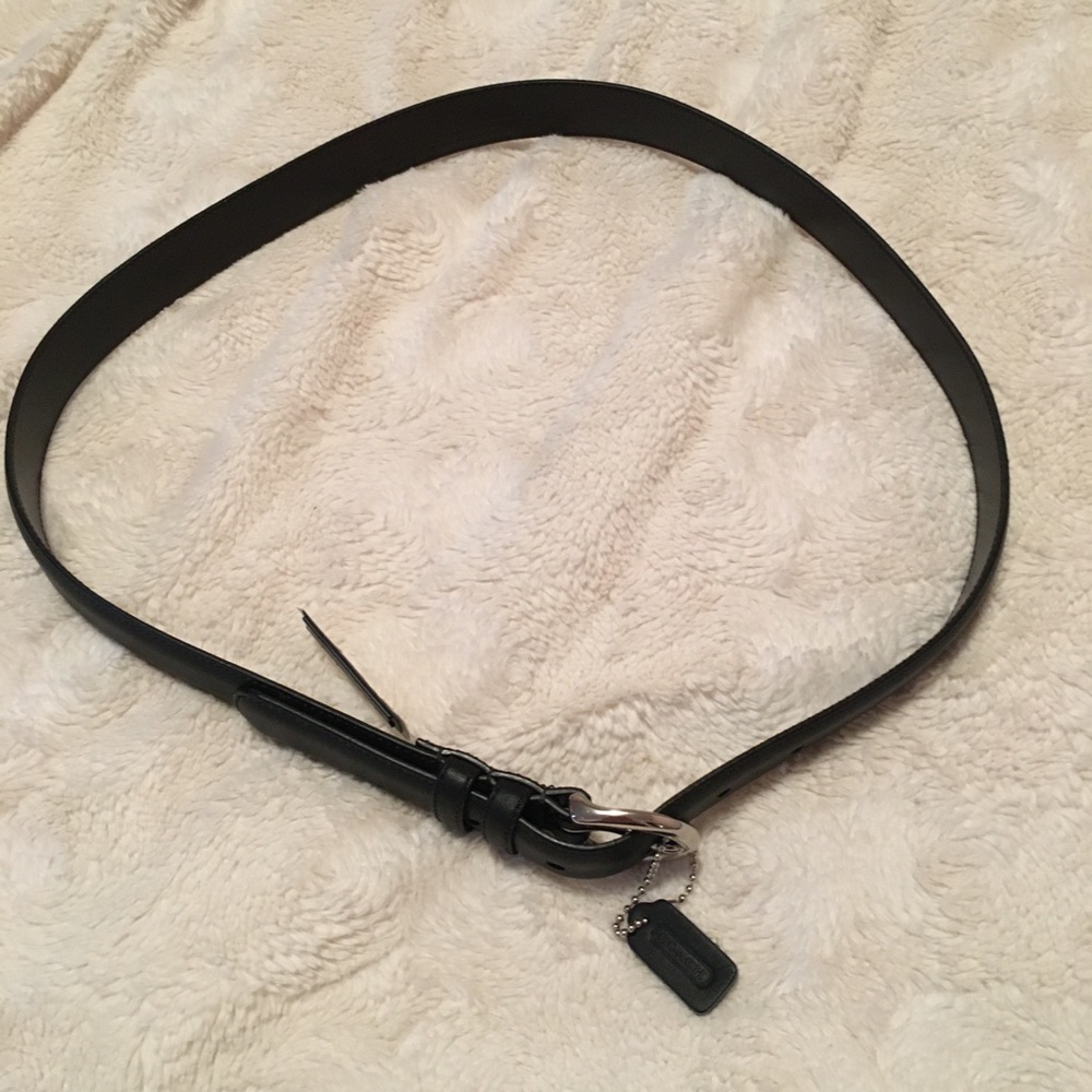 Coach Black Leather Narrow Belt with Silver Hardware